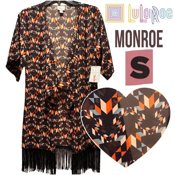 LulaRoe Monroe OpenFront Black Fringe Chiffon Sheer Coat Duster Bohemian Batwing - Picture 1 of 14